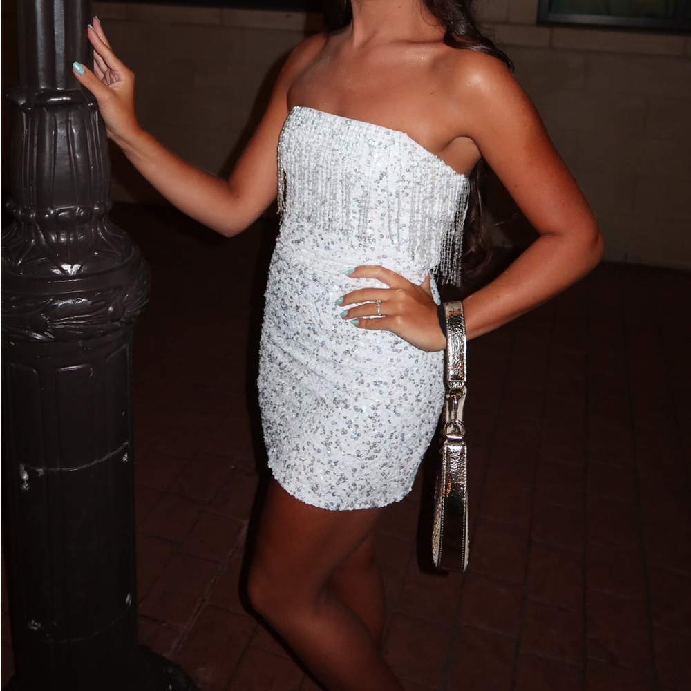 Retrofete Cassandra Strapless Beaded Mini Dress Size  Small